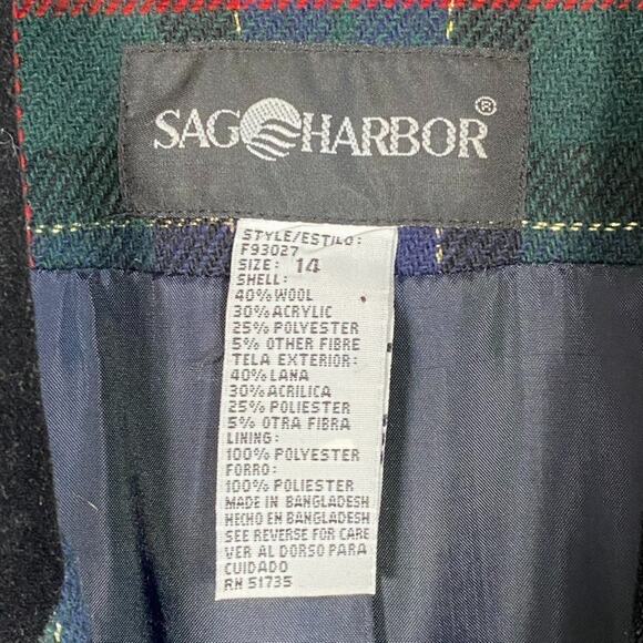 Vintage Sag Harbor Womens Tartan Plaid Wool Blend Blazer Size 14 Velvet Collar - Picture 5 of 9